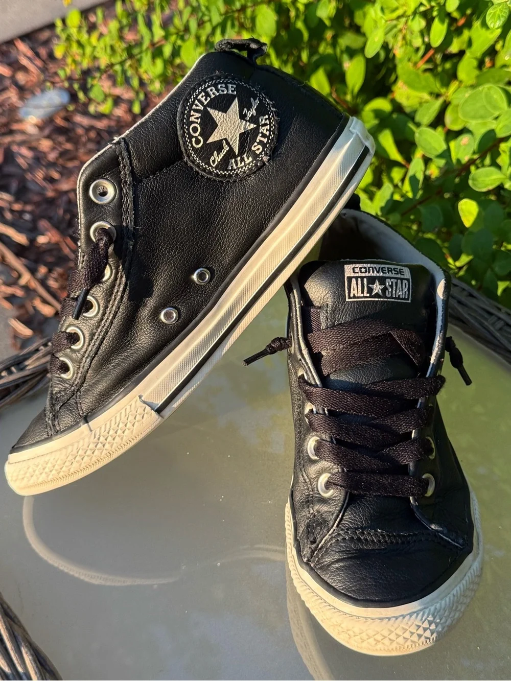 Converse Kids Black Leather All Star Mid-Top Sneakers - Slip In / No Tie - 4.5